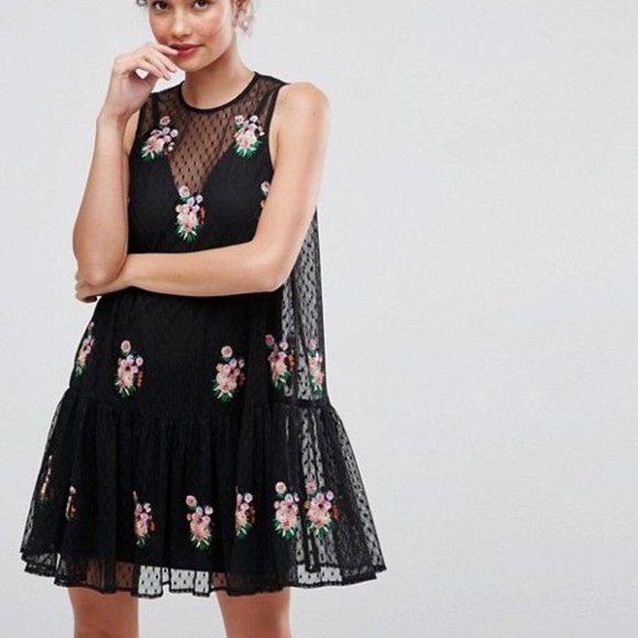 ASOS Dresses & Skirts - ASOS Embellished Dolly Mesh Smock Mini Dress